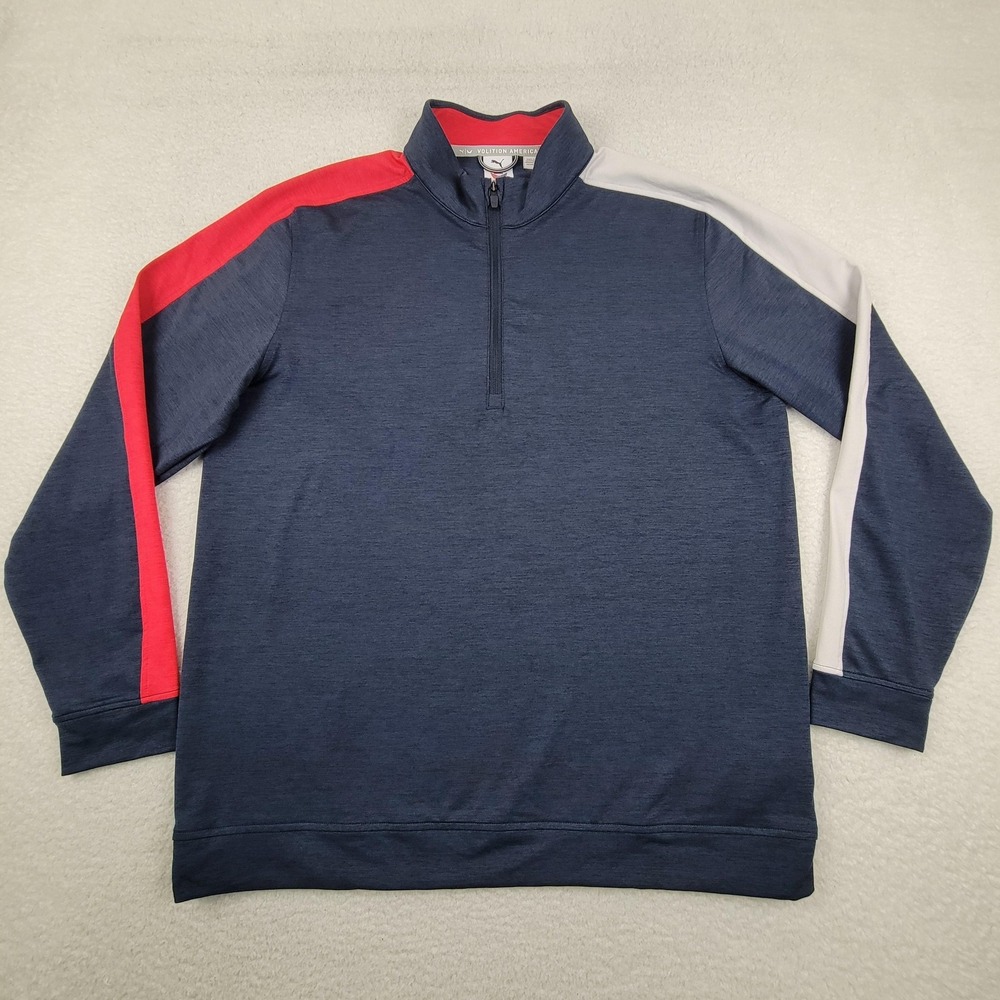 Puma Volition America Pullover Mens Large Navy Blue Red Quarter Zip Golf Stretch